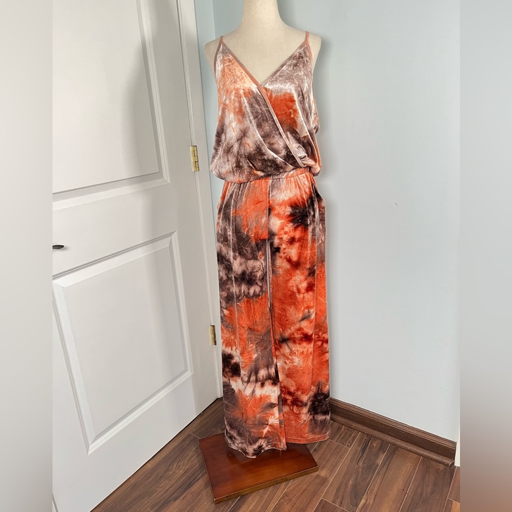 Young Fabulous & Broke  Naomi Velvet Jumpsuit Peach Tie Dye Cloud size M - Picture 3 of 9